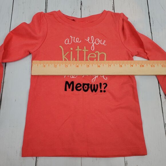 Gymboree Baby Girl Long Sleeve Top 18-24m "are you kitten me right meow?" Coral - Picture 7 of 7